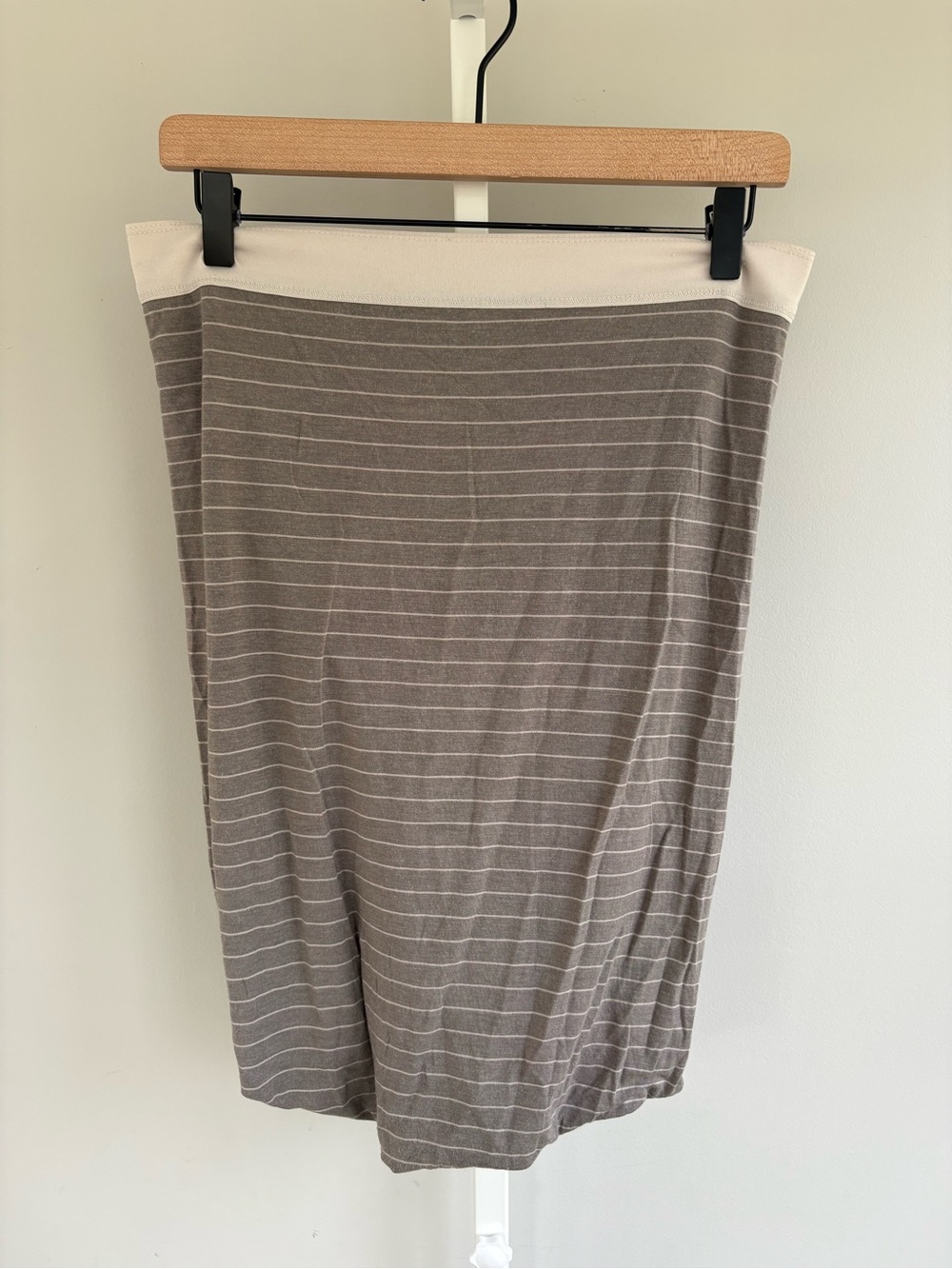 T by Alexander Wang Gray Cream Striped Midi Skirt Stretch Knit Size M